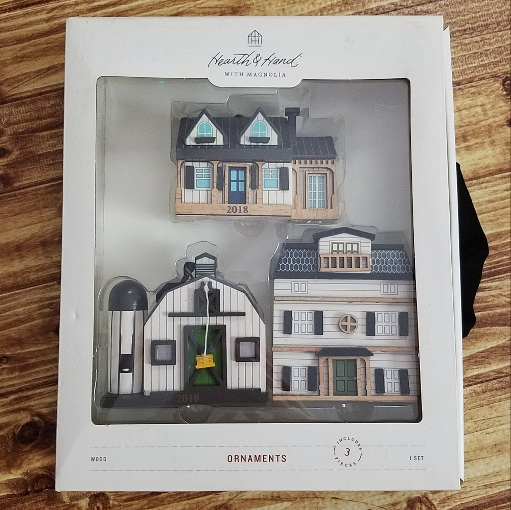Hearth & Hand Rustic Wooden House Ornaments Magnolia Joanna Gaines Christmas Set